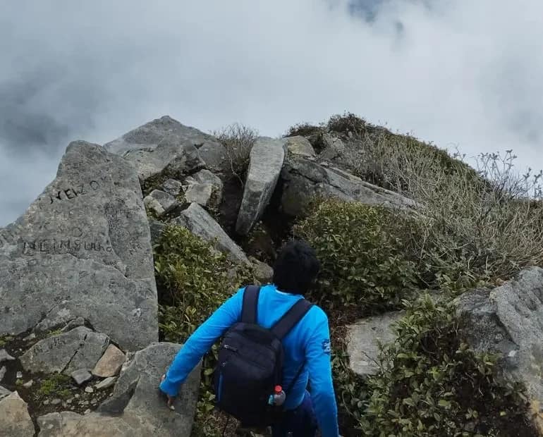 Descending from Mount Japfu Peak